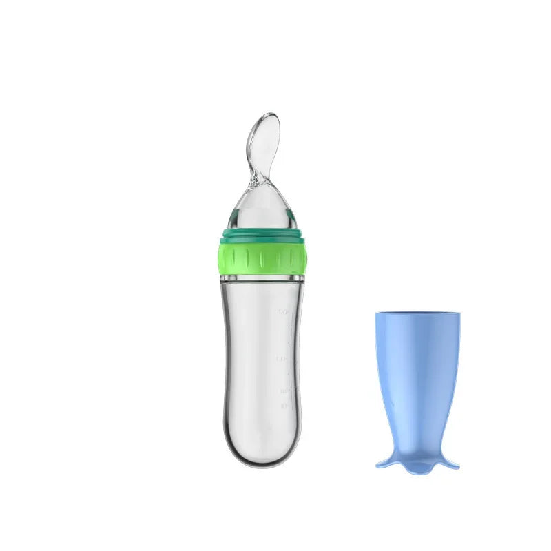 Silicone Baby Feeding Bottle with Spoon - Squeeze Feeder 90ml - MamaNest