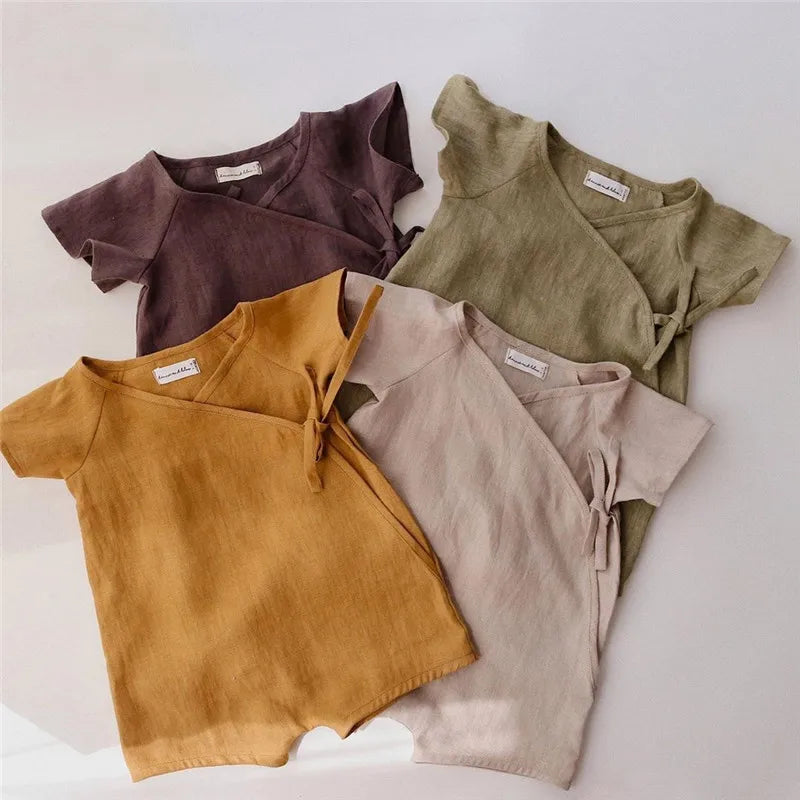 Linen Cotton Baby Romper - Summer Infant Bodysuit Jumpsuit 0-24M - MamaNest